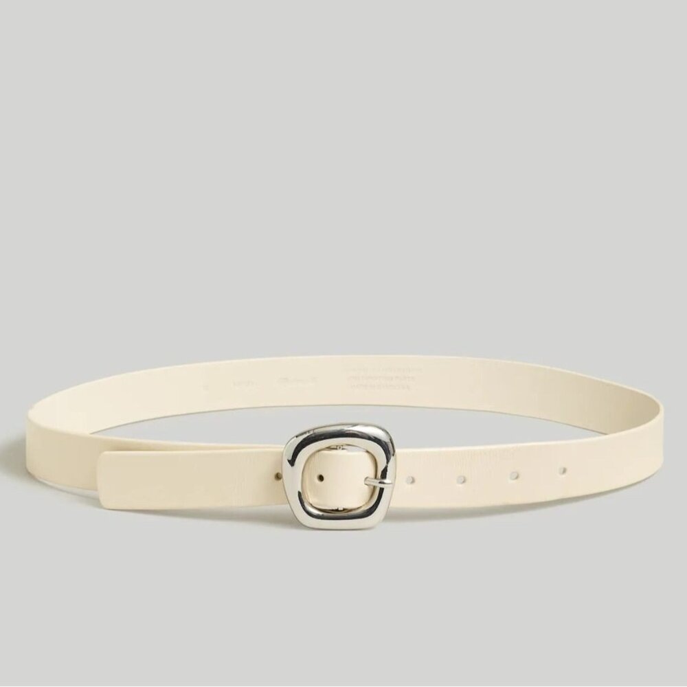 Madewell Cream Leather Belt with Silver Buckle